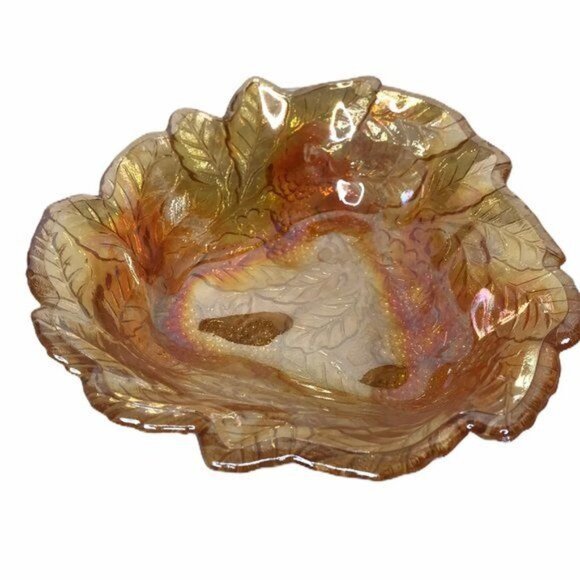 Vintage Marigold Iridescent Oval Carnival Glass Bowl - Loganberry Berry - Picture 3 of 4